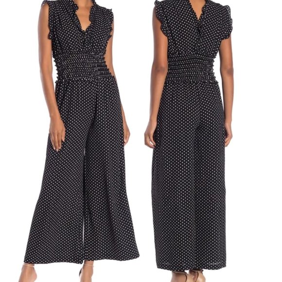 Max Studio Pants - Max Studio Women's Wide Leg Crepe Jumpsuit. Blue White Polka Dot Size Small NWT